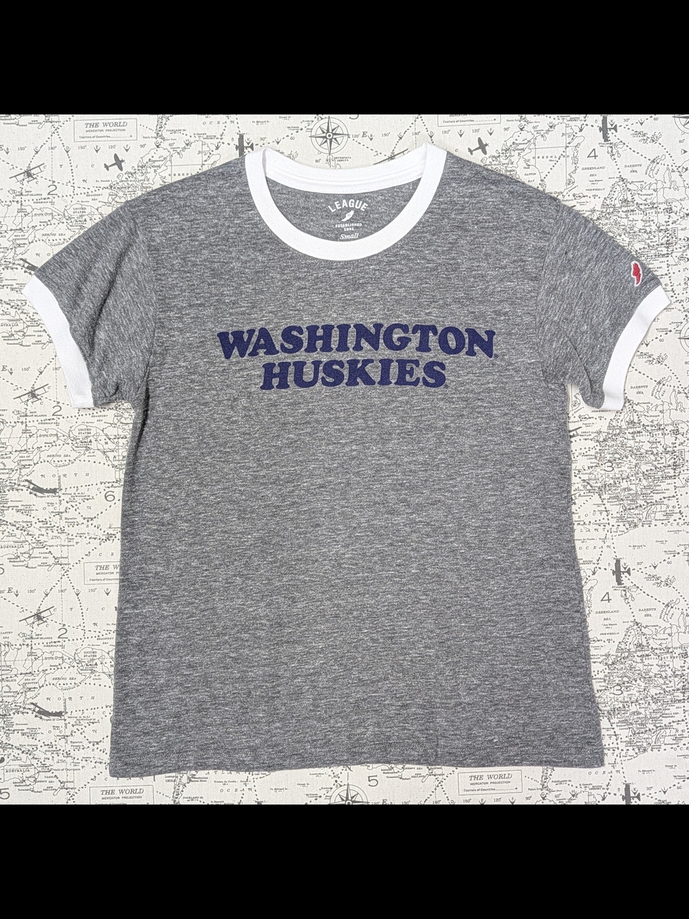 Washington Huskies League 91 Gray Ringer Tee Size Small